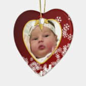 赤と雪のベビー初めてのクリスマスハート セラミックオーナメント (左)