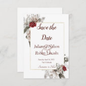 赤と霧の水の色のフローラは、日付をinviを保存 招待状 (正面/裏面)