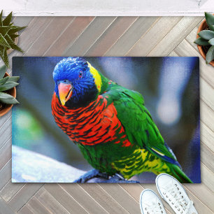 赤と青と緑のインコの鳥のスタイリッシュな写真 ドアマット