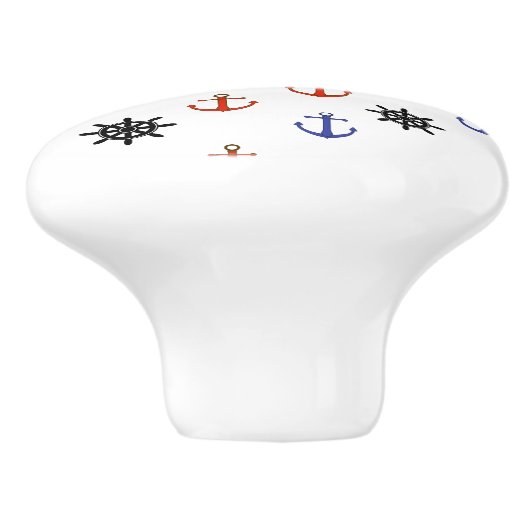 赤と青のいかり航海のをテーマにしたキャビネットノブ セラミックノブ (側面)