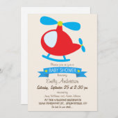 赤と青のおもちゃヘリコプター赤ちゃんシャワー 招待状 (正面/裏面)