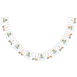 赤と青のお洒落お誕生日ケーキ年齢と名前 バンティングフラッグ