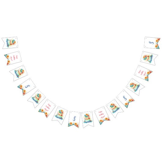 赤と青のお洒落お誕生日ケーキ年齢と名前 バンティングフラッグ (全)