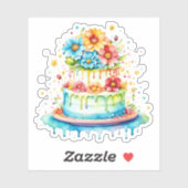 赤と青のお洒落お誕生日ケーキ水色 シール (シート)