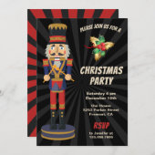 赤と青のくるみ割りカーホリデークリスマスパーティー 招待状 (正面/裏面)
