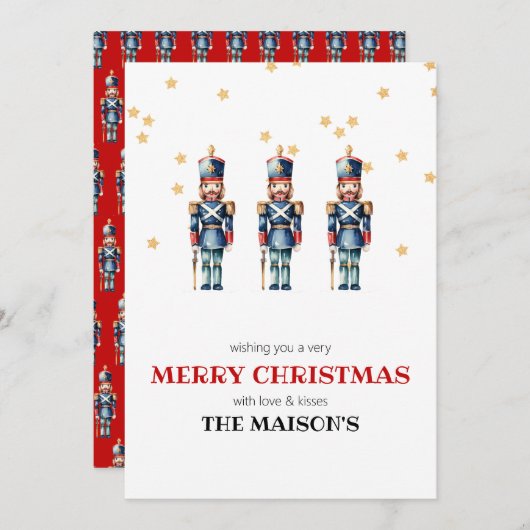 赤と青のくるみ割りクリスマス シーズンカード (正面/裏面)