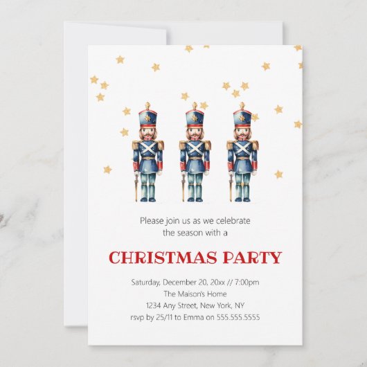 赤と青のくるみ割りクリスマス |休日 招待状 (正面)