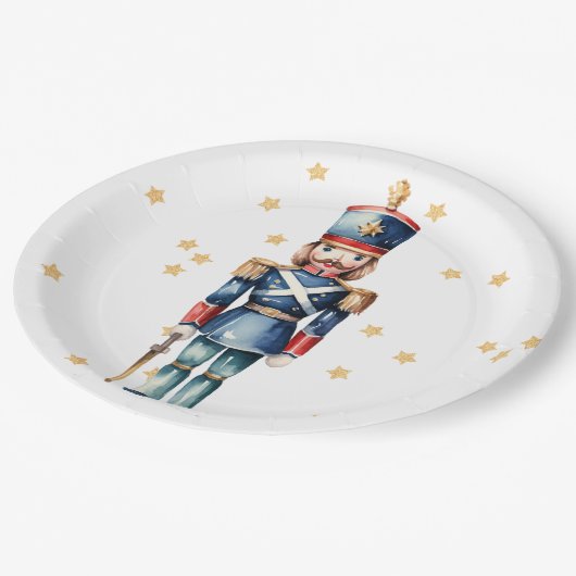 赤と青のくるみ割り器メリークリスマス ペーパープレート (アングル)