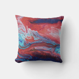 赤と青のアクリル絵を描系 クッション