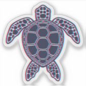 赤と青のアナグリフ3Dグリッチ効果ウミガメ シール (正面)