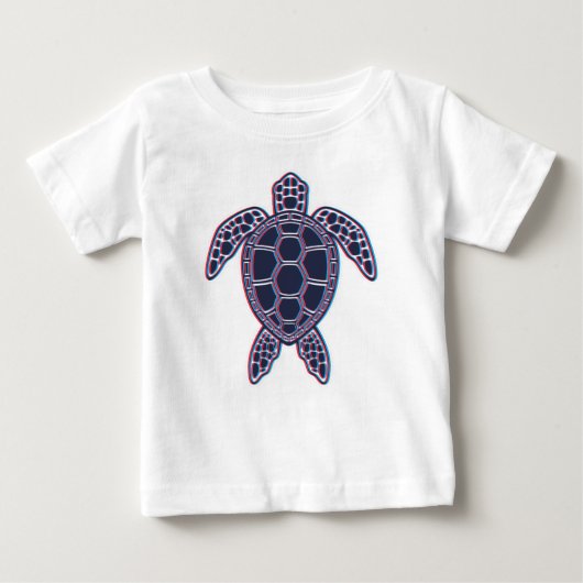 赤と青のアナグリフ3Dグリッチ効果ウミガメ ベビーTシャツ (正面)