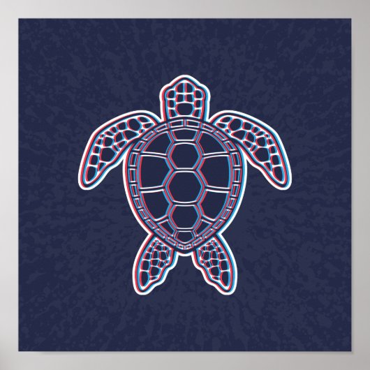 赤と青のアナグリフ3Dグリッチ効果ウミガメ ポスター (正面)