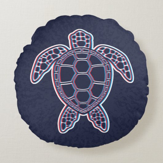 赤と青のアナグリフ3Dグリッチ効果ウミガメ ラウンドクッション (正面)