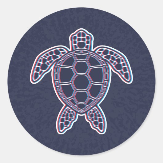 赤と青のアナグリフ3Dグリッチ効果ウミガメ ラウンドシール (正面)