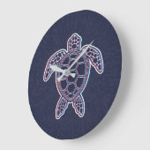 赤と青のアナグリフ3Dグリッチ効果ウミガメ ラージ壁時計 (傾斜)