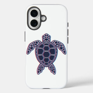 赤と青のアナグリフ3Dグリッチ効果ウミガメ iPhone 16ケース