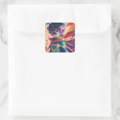 赤と青のアニメのスーパーヒーロー少年とケープ スクエアシール (バッグ)