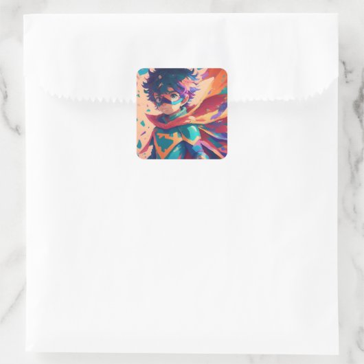 赤と青のアニメのスーパーヒーロー少年とケープ スクエアシール (バッグ)