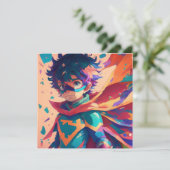 赤と青のアニメのスーパーヒーロー少年誕生日 招待状 (スタンド正面)