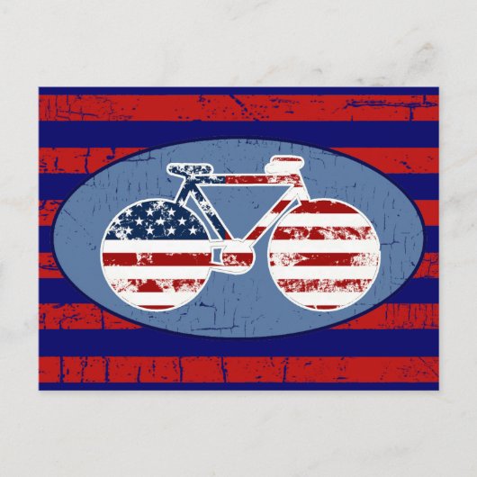 赤と青のアメリカのストライプサイクリング ポストカード (正面)