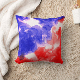 赤と青のインクウェーブ クッション