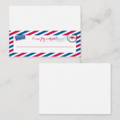 赤と青のエアメ結婚ールのシーティングカード プレイスカード (正面/裏面)