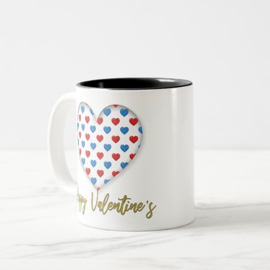 赤と青のエレガントなハートのデザイン ツートーンマグカップ (正面左)