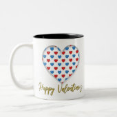 赤と青のエレガントなハートのデザイン ツートーンマグカップ (左)