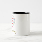 赤と青のエレガントなハートのデザイン ツートーンマグカップ (中央)