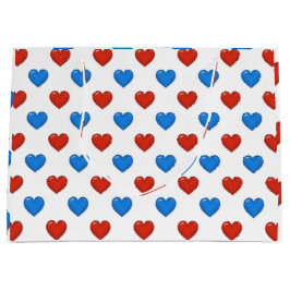 赤と青のエレガントなハート型 大型ギフトバッグ ラージペーパーバッグ