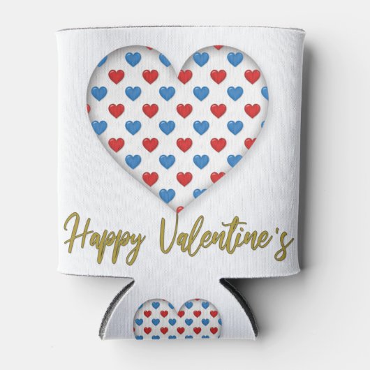 赤と青のエレガントハート図形 缶クーラー (正面)