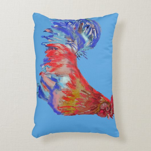 赤と青のオンドリの水の色のデコアクッション アクセントクッション (正面(垂直))