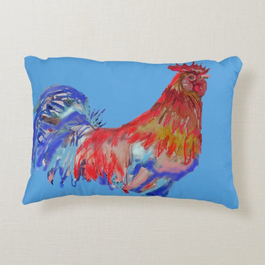 赤と青のオンドリの水の色のデコアクッション アクセントクッション (裏面)