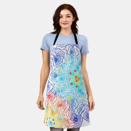 赤と青のカラフルフローラ エプロン