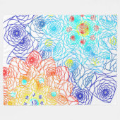 赤と青のカラフルフローラ フリースブランケット (正面(横))