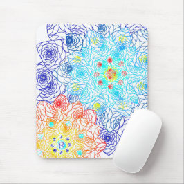 赤と青のカラフルフローラ マウスパッド
