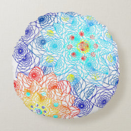 赤と青のカラフルフローラ ラウンドクッション