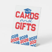 赤と青のカードとギフト卒業テーブル 台座サイン (正面)