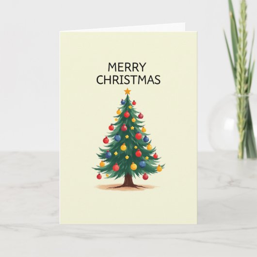赤と青のカードの伝統的なクリスマスツリー カード (正面)