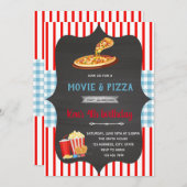 赤と青のギンガムチェックのピザ映画テーマの招待状 招待状 (正面/裏面)