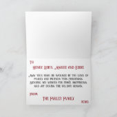 赤と青のクリスマスをパーソナライズストライプの カード (内部)