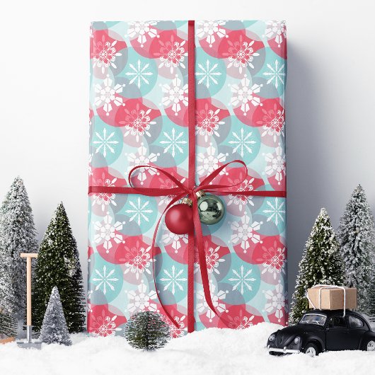 赤と青のクリスマススノーフレーク ラッピングペーパー