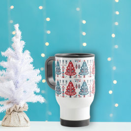 赤と青のクリスマスツリーのノルディック柄がキュート トラベルマグ