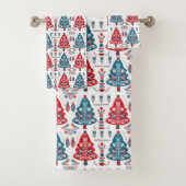 赤と青のクリスマスツリーススカンジナビアフォークアート バスタオルセット (インサイチュ)