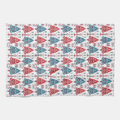 赤と青のクリスマスツリーフォークアートスカンジナビア キッチンタオル (横)