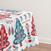 赤と青のクリスマスツリーフォークアートスカンジナビア テーブルクロス (インサイチュ)