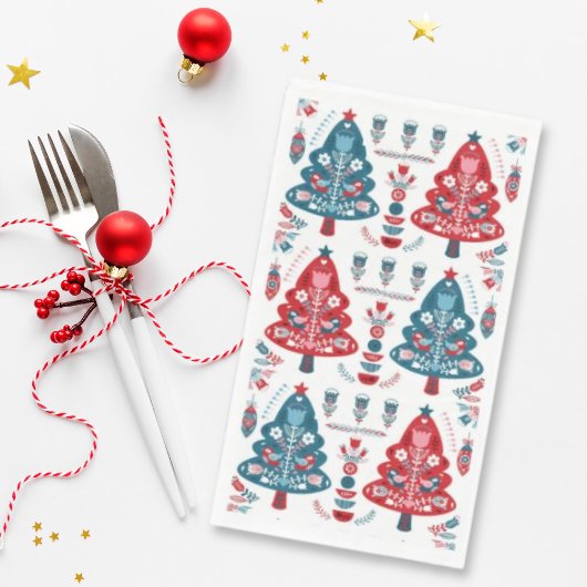 赤と青のクリスマスツリーフローラ北欧パターン