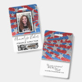 赤と青のグリッターナースUSA写真名 バッジ (正面＆裏面)