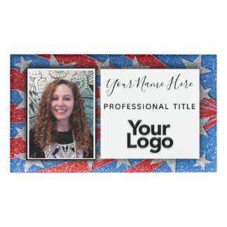 赤と青のグリッターUSA写真社員 名札