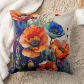 赤と青のケシ クッション (ブランケット)